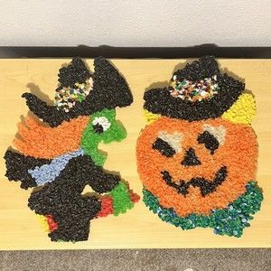 Vintage Popcorn Pumpkin Jack O' Lantern & Witch Melted Plastic Decor 1980s READ